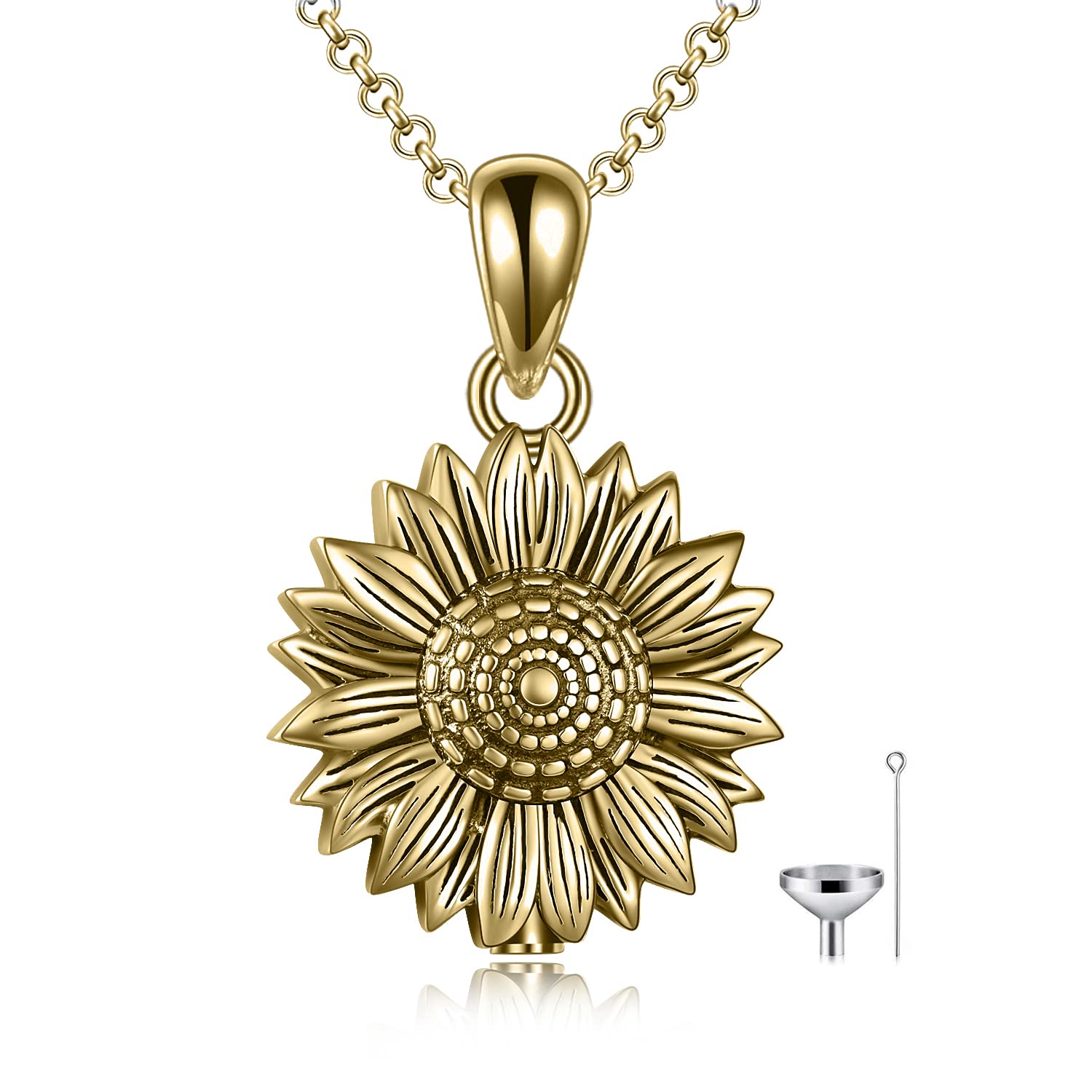Sterling Silver Sunflower Urn Necklace For Ashes Cremation Memorial Jewellery For Ashes (Sunflower)