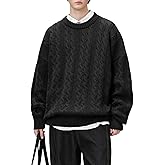 POHADON Men's Oversized Cable Knit Sweater Vintage Grandpa Aesthetic Grunge Pullover Tops Fall Winter Y2k Trendy Clothes