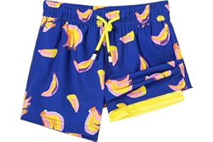 SURF CUZ Boys Swim Trunks with Boxer Brief Liner Toddler Boy Stretch Swimsuit Shorts Quick Dry Swimming Trunks Bathing Suit