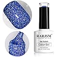 RARJSM Reflective Glitter Gel Polish Royal Blue Sparkle Iridescent Rainbow Shimmer Dark Blue Gel Nail Polish 7.5ml Soak Off Sparkle Flash Disco Diamond Nail Gel Polish Salon DIY Home Manicure