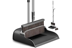 CTIME Broom and Dustpan Set, Extra Brush Head & 51.6" Adjustable Long Handle Standing Dustpan Set, with Dust Pan Teeth to Clean Pet Hair, Easy Sweeping Suitable for Home Kitchen Office Lobby