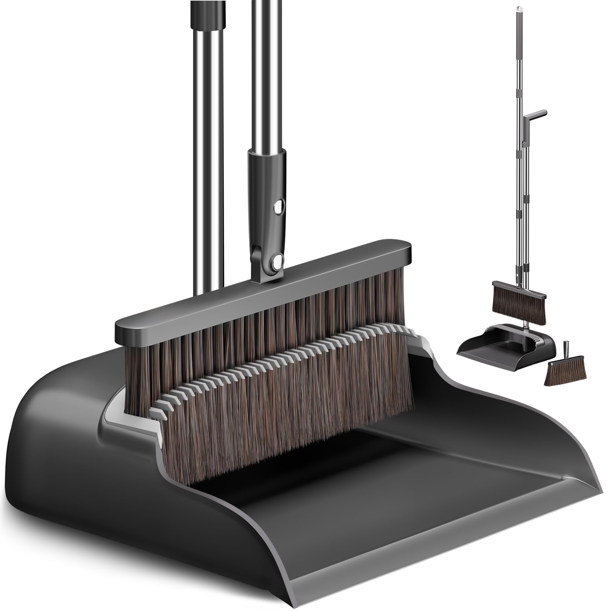 Photo 1 of ***MISSING HANDLES***CTIME Broom and Dustpan Set, Extra Brush Head & 51.6" Adjustable Long Handle Standing Dustpan Set, with Dust Pan Teeth to Clean Pet Hair, Easy Sweeping Suitable for Home Kitchen Office Lobby