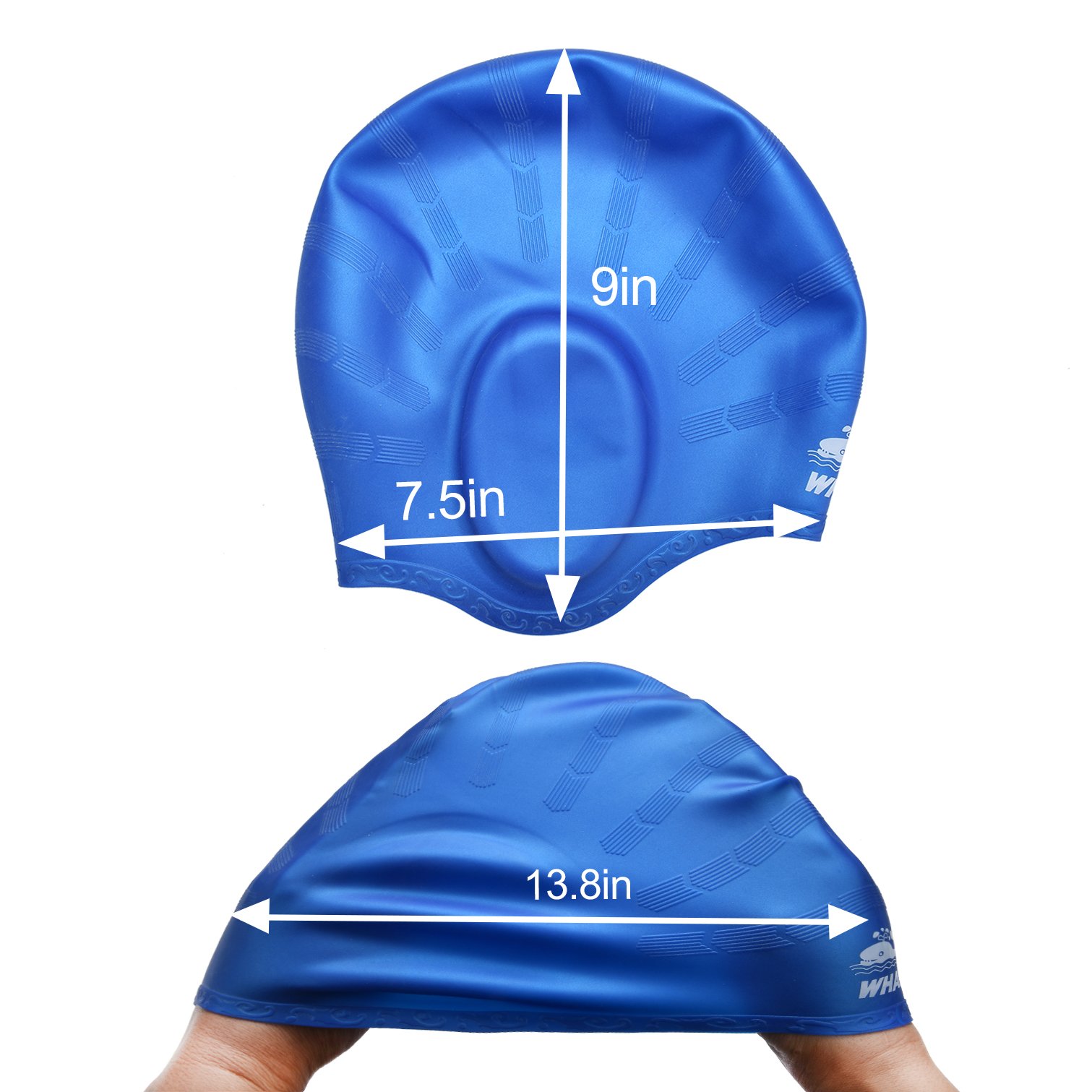 Cover Ears Swim Caps for Long Hair 100% Silicone Swimming Hat for Unisex Adult KIds Reduce Water Intake Makes Your Hair Clean(blue)