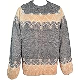 Women's Knitted Fair Isle Print Retro Sweater Casual Loose Crewneck Long Sleeve Lightweight Cropped Pullover Tops 2025