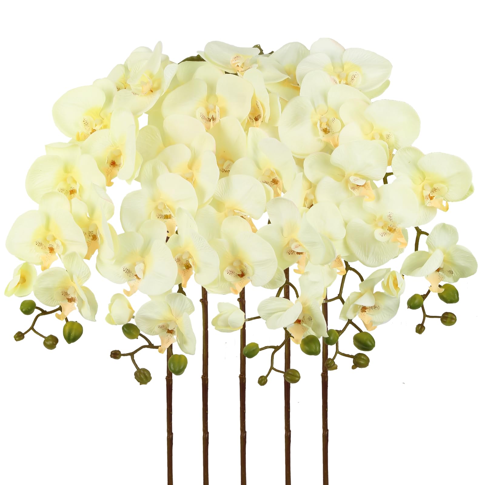 Photo 1 of IPOPU 40.16" Champagne Orchid Artificial Flowers 5PCS Look Real Faux Orchids Long Stem Fake Orchid Stems Phalaenopsis for Tall Vase for Bridal Shower Home Party Wedding Decoration (Champagne)