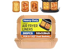 300PCS Air Fryer Liners Disposable for Ninja Dual Basket, Grease Proof Parchment Paper for Ninja DZ201 | DZ401 | Chefman | COSORI 2-Basket Air Fryer, Non-Stick AirFryer Liners by Vailnd