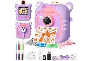 ARNSSIEN Kids Camera Instant Print, 7 Print Paper (4 Color: O/R/G/B+3 B&W), 2.4" Screen Instant Camera for Kids Ages 3-12,1080P, 180°Flip Lens,32GB Card- Christmas Birthday Present for Boys & Girls,M2