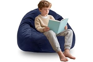 ENBAOHUI 3FT Memory Foam Bean Bag Chairs for Teens or Kids with Filling Bean Bag Sofa with Handle Super Soft Corduroy Fabric Lazy Sofa 3 Foot Navy Blue