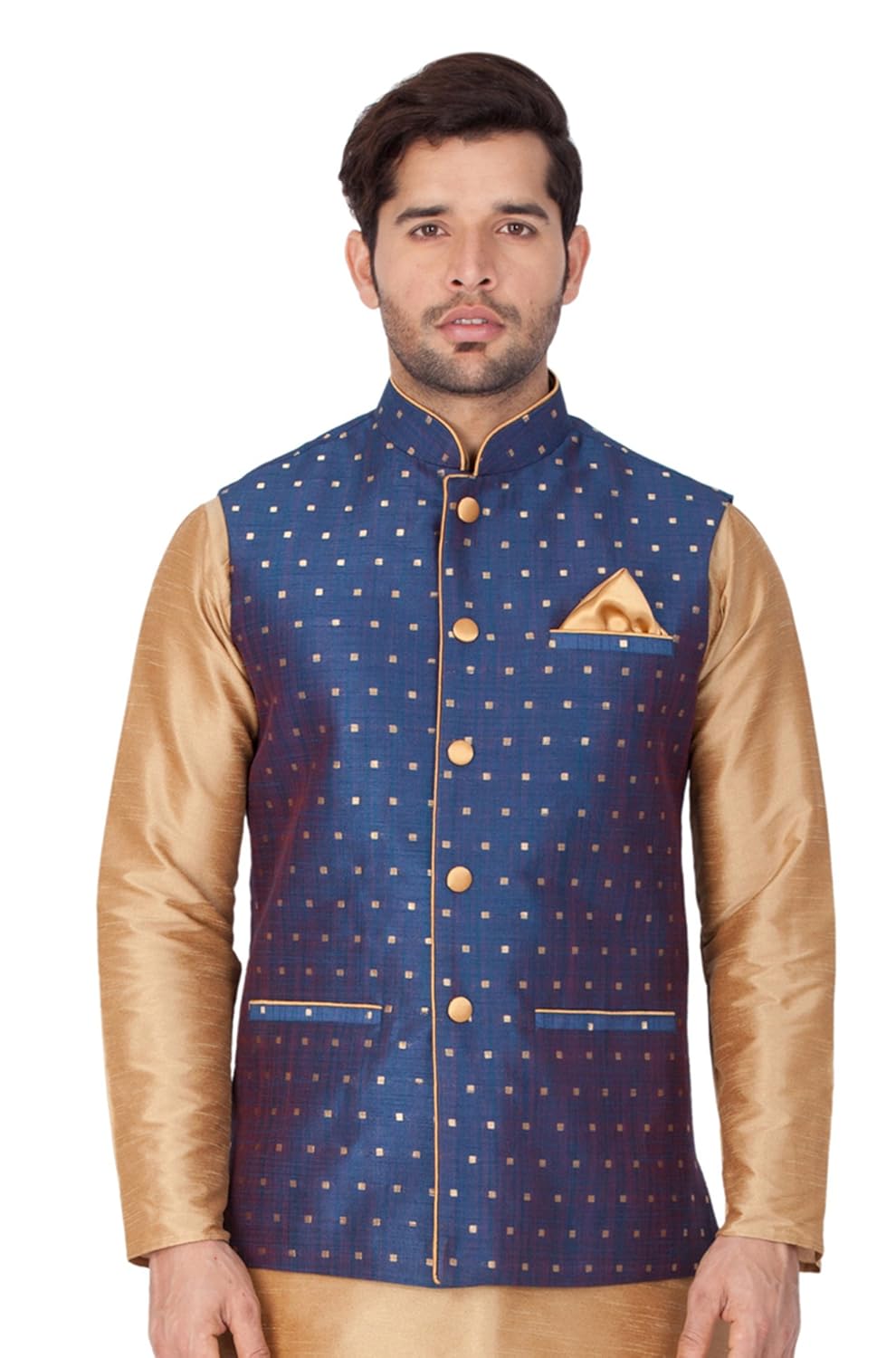 vastramay mens cotton blend nehru jackets (blue_vasmj009bu)