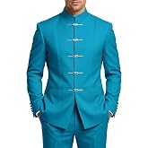 LAYEREDJPXZV 2 Piece Chinese Suits for Men Slim Fit Mandarin Collar Suit with Buckle Mens Wedding Suit for Prom Business