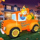 6FT Thanksgiving Inflatables Outdoor Decoration Inflatable Car with Scarecrow, Built in LED Lights Blow Up Yard Decorations for Fall Holiday Party Garden Lawn D&eacute;cor