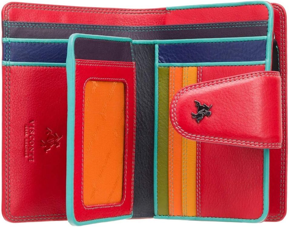 VISCONTI Spectrum Womens RFID Protection Soft Leather Note & Coin Purse in Red Or Black Multi (Red Multi) - Image 3