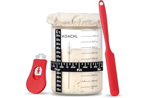 Koackl Sourdough Starter Jar, 40oz Sourdough Starter Kit with Magnetic Bread Lame, Thermometer, Long Scraper, Cloth Cover & Lid for Sourdough Bread Baking Supplies