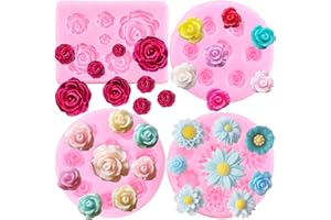 ZiXiang Rose Flower Silicone Molds Daisy Flower Fondant Mold For Cake Decorating Cupcake Topper Candy Polymer Clay Chocolate Gum Paste Set of 4