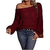 SHENHE Women's Plus Size Crochet Off The Shoulder Sweater Hollow Out Lantern Sleeve Dressy Cozy Jumper