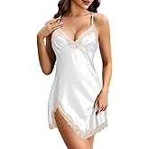 Vrtige Women's Sexy Satin Silky Nightgown Lace Strapy Babydoll Chemise Nightdress Full Slip