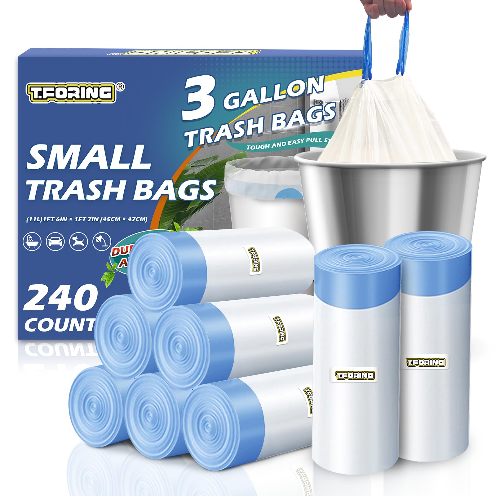 240 Count 3 Gallon Trash Bags Drawstring - 12 Liter