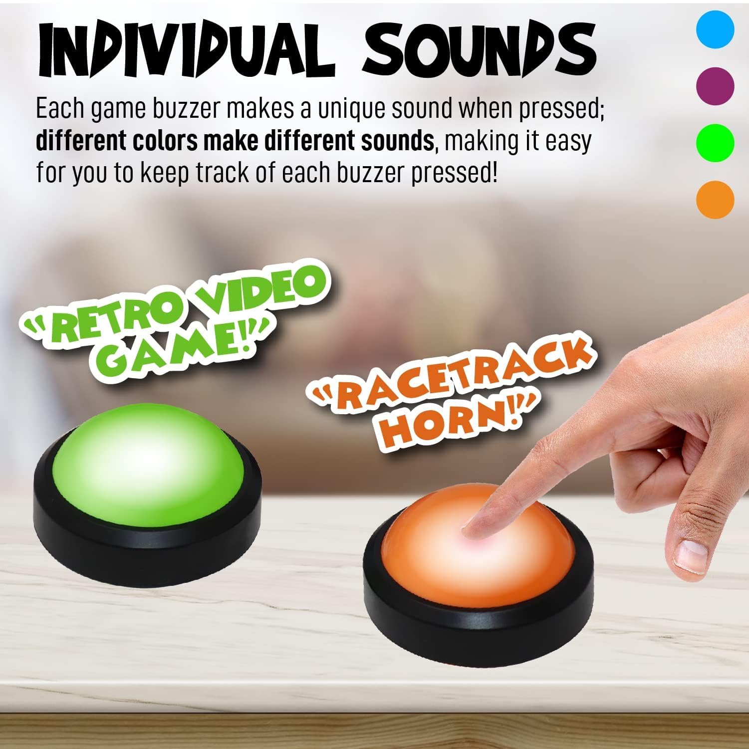 Teacher's Choice Light Up Game Buzzer System, Displays The Winning Player Loud, Unique Sounds for Each Buzzer, Great for Trivia Games, Family Feud, Jeopardy (4 Pack)
