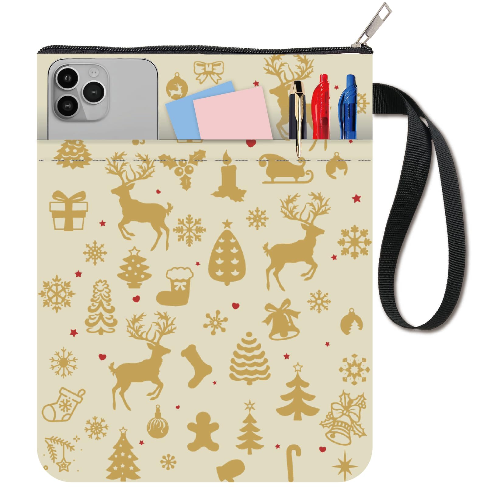 CRASPIRE Snowflake Book Covers Christmas Elk Book Protector Yellow Book Sleeve for Paperbacks Washable Fabric Cloth Book Cover with Zipper and Extra Sleeve Pocket for Book Lovers Xmas Classmate Gifts