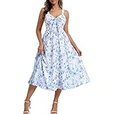 Belle Poque Summer Dresses for Women 2026 Tie Front Dress Beach Wedding Guest Dress Floral Sundress with Pockets