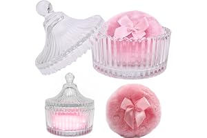 GLDonee 2 Pcs Large Body Powder Puff and Container Powder Container with Puff Crystal Case Soft Washable Reusable Velour Face Body Glitter Wet Dry Makeup (Pink)