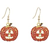 Anmpab Crystal Pumpkin Dangle Drop Earrings for Women Halloween Gold Hoop Earrings with Sparkling Fall Party Jewelry