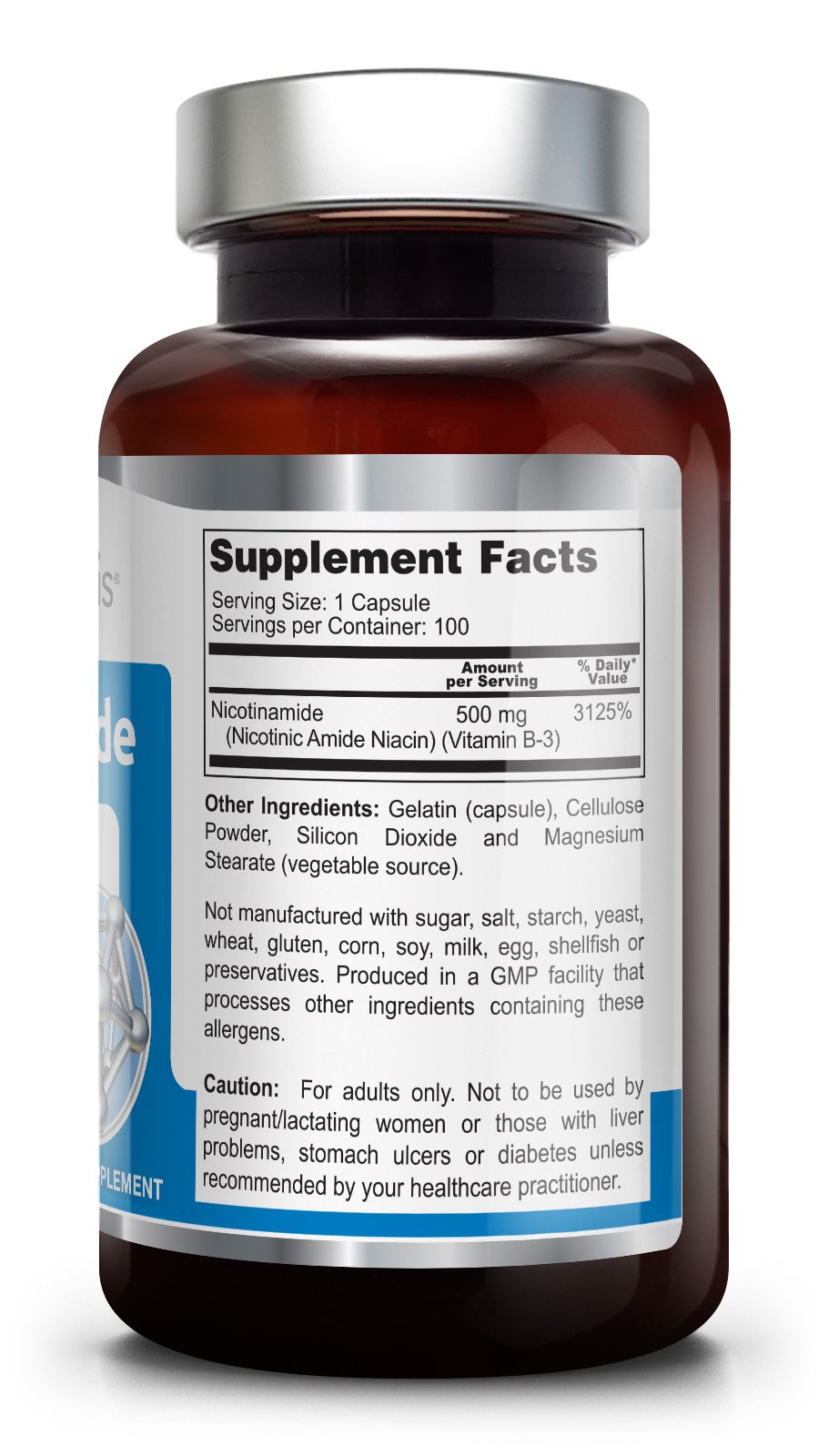 B3 Nicotinamide 500 Mg 100 Capsules Natural FlushFree Vitamin