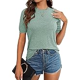 Womens Short Sleeve Sweaters Tops Crew Neck Pullover Shirt Lightweight Knit Sweater Blouse