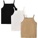 ROMPERINBOX Toddler Tank Tops Girls Spaghetti Strap Ribbed Knit 3 Pack Sleeveless Casual Basic Cami Top for 12M-4T