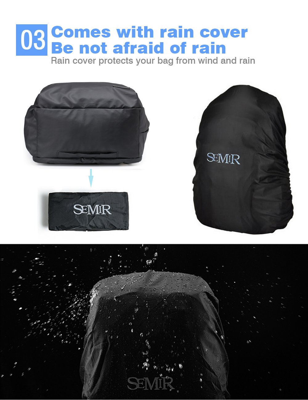 Laptop Backpack, Anti Theft Water Resistant College School Backpack,Travel Computer Bag for Women  Men,Business Backpack Fits Under 17.3-Inch Laptop and Notebook by Semir(Black)