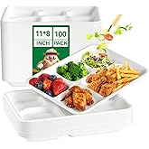 JOLLY CHEF Compostable 𝟱 Compartment Paper Plates 𝟭𝟭 * 𝟴 𝗶𝗻𝗰𝗵 [𝟭𝟬𝟬 𝗣𝗮𝗰𝗸] Heavy Duty White Divided Disposable Plate Eco-Friendly Biodegradable Food Tray for Party Lunch Dinner Christmas