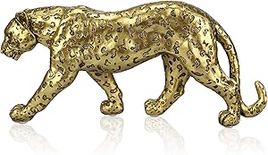 ALIWINER Polyresin Leopard Statue Resin Cheetah Figurine Animal Home Decor Gold