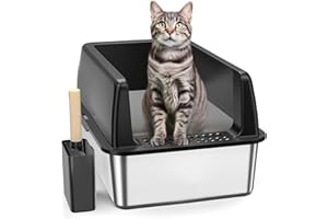 IVYQXG Stainless Steel Litter Box,Extra Large XL Cat Litter Box with High Sides for Big and Multiple Cats,Sturdy Metal Cat Litter Box Non-Sticky & Anti-Urine Leakage,Include Litter Scoop,Easy to Clean