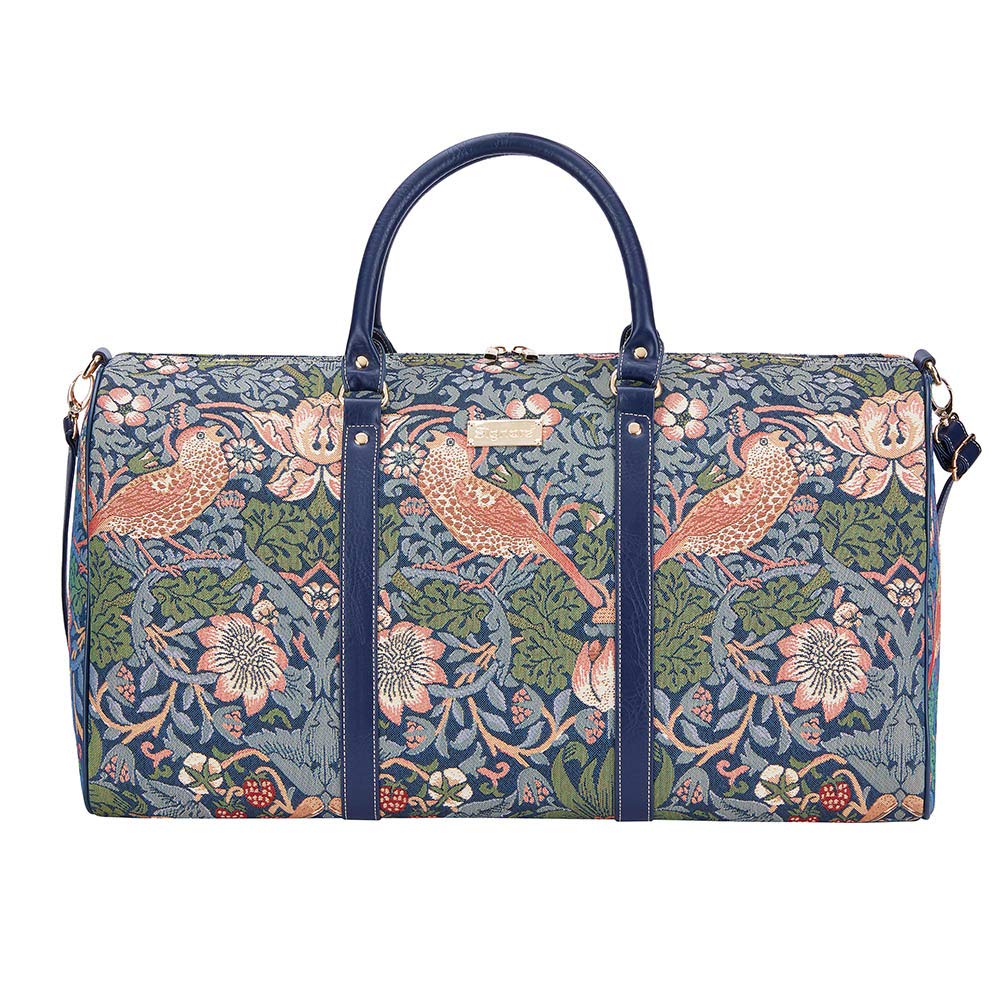 Tapestry Large Duffel Bag Strawberry Thief Floral Travel Bag Stylish Overnight and Weekender Carry On Spacious and Durable William Morris Inspired Design (Strawberry Thief Blue, BHOLD-STBL)