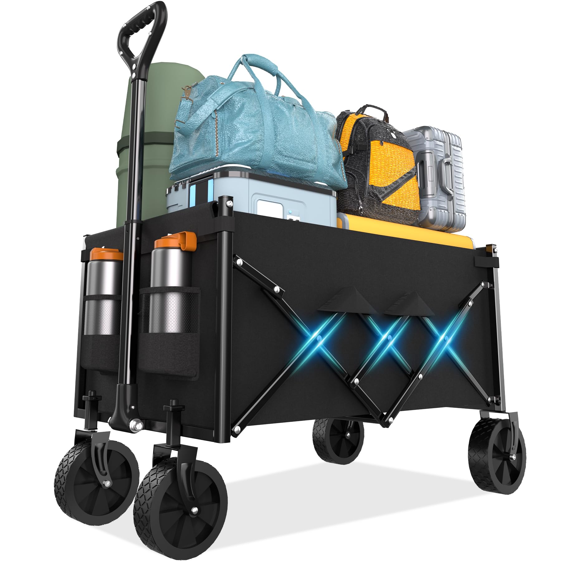 Photo 1 of Lightweight Folding Wagon, Large Capacity Collapsible Grocery Cart on Big Wheels, Heavy Duty Foldable Shopping Carts, All-Terrain Outdoor Utility Carts for Camping, Sports, Garden, Beach, 3.5 Cu Ft