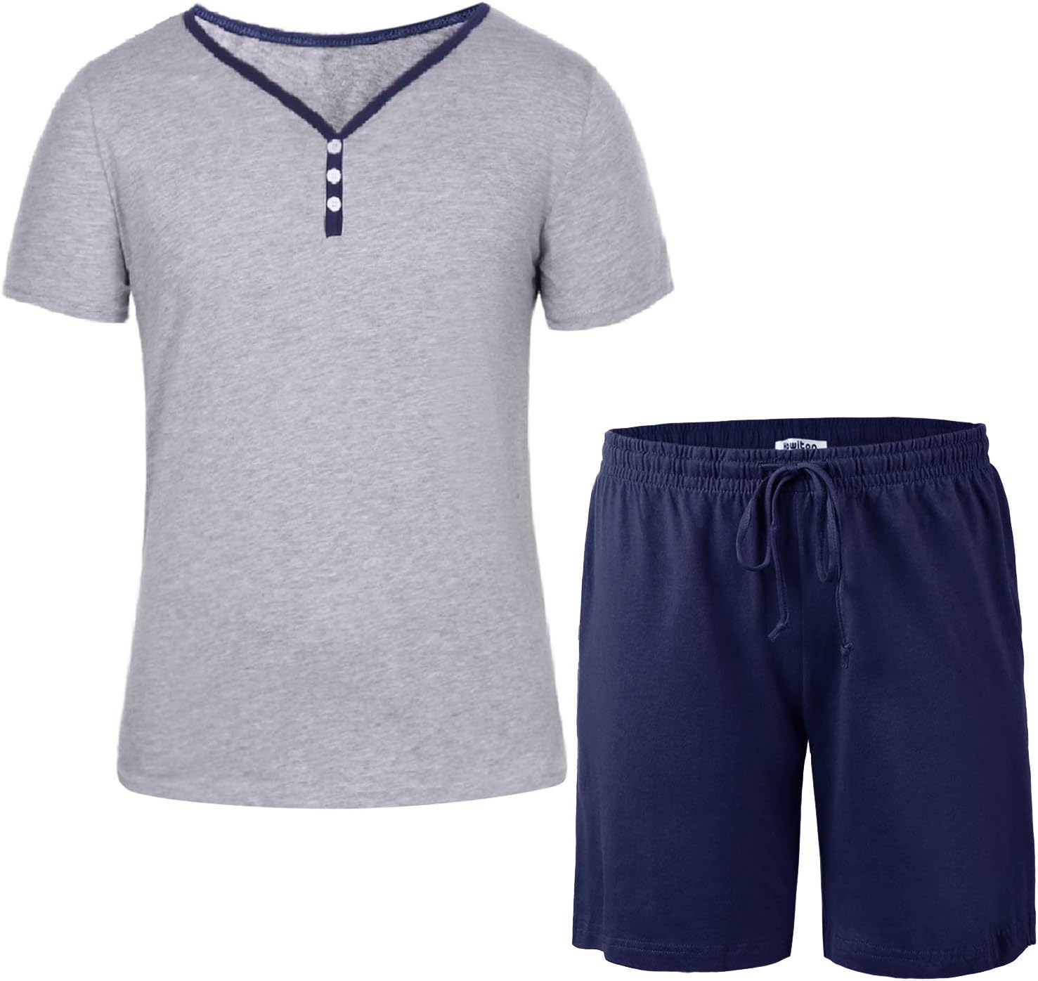 Men's Pajamas Set Cotton Men Summer Loungewear Short Sleeve Sleepwear and Top PJ’s Set