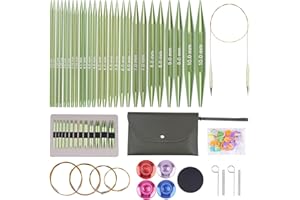 BSHOOKER 60pcs Interchangeable Circular Knitting Needles Set with 13 Pairs Aluminum Circular Knitting Needle Set 3 mm to 10 mm,Lightweight and Durable for Handmade DIY Knitting with Knitting Accessories