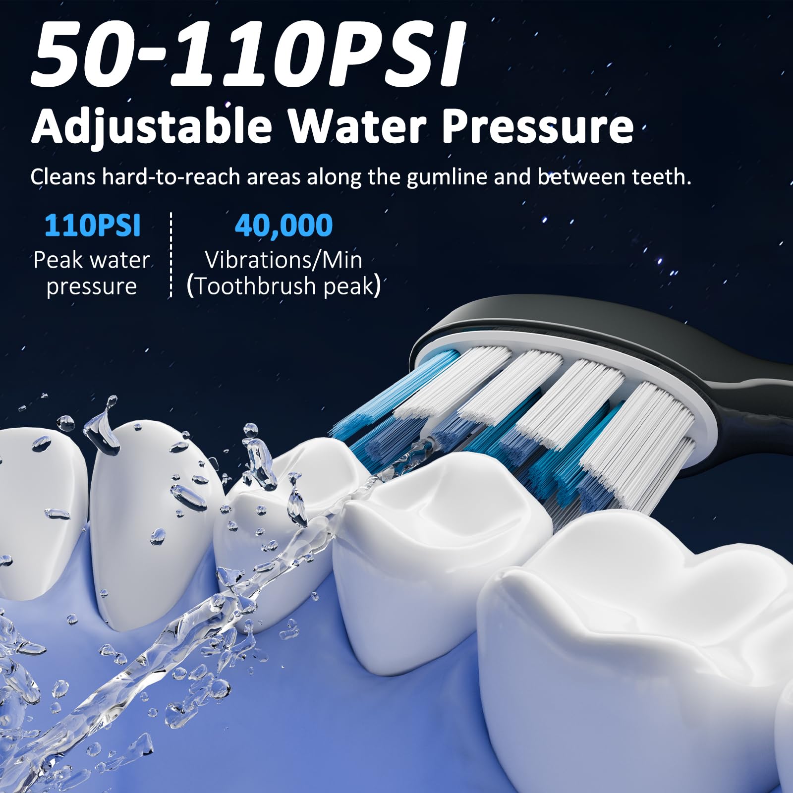 Marchpower 3-in-1 Elektrische Zahnbürste mit Munddusche, Oszillation, Vibration & Wasserflosser, 3+4 Modi, Profi-Schallzahnbürste mit 155ml Magnet-Wassertank, IPX7 Kombigerät 2 Bürstenköpfe, Spacegrau 3
