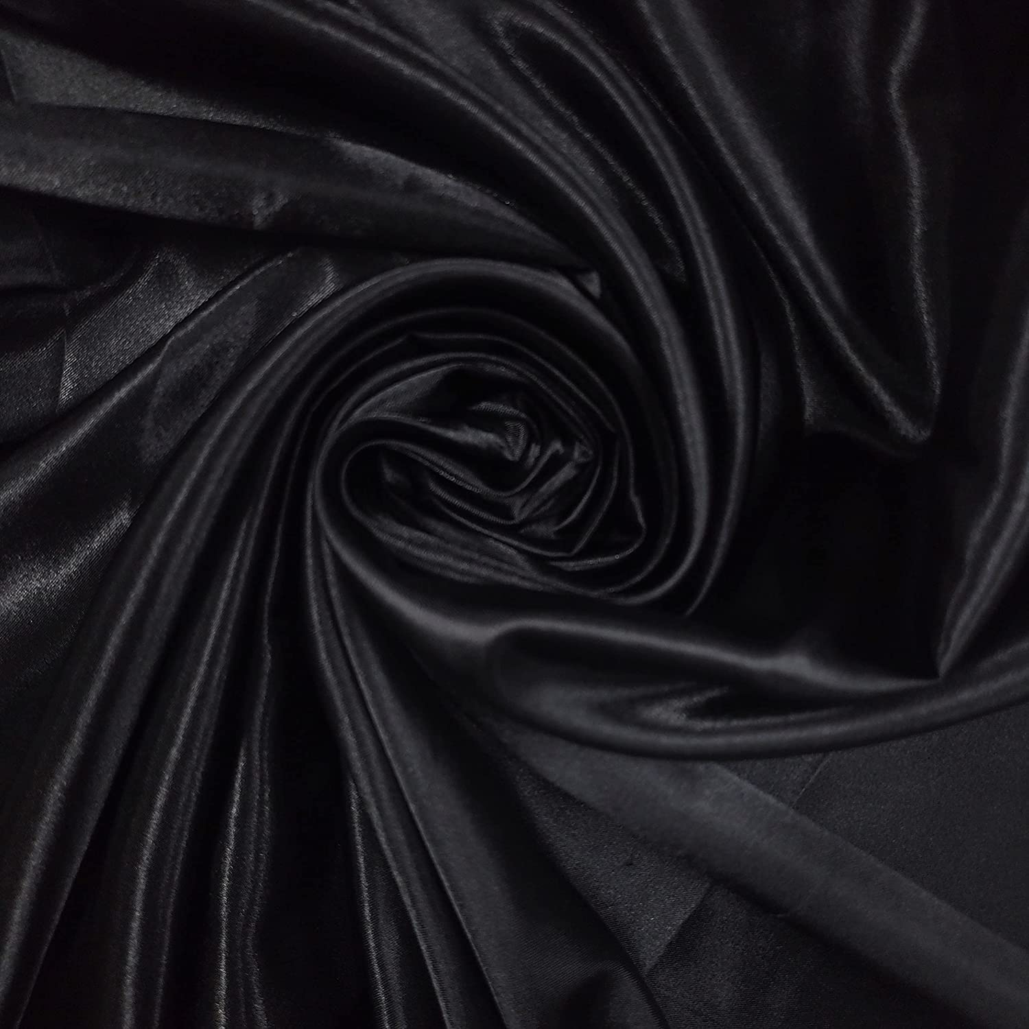 EP 100% Polyester/Poly Silk Silky Satin Fabric, Dressmaking, Wedding, Prom - Dress Craft Fabric Material 58" - 150 cm Wide Sold in Pre - Cut Lengths (10 Meter, Black)