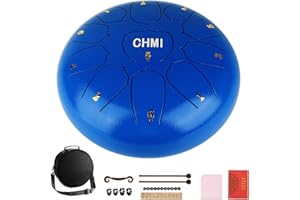 CHMI Steel Tongue Drum, 11 Notes 10 inches Rain Drum for Garden Instrument with Bag, Music Book, Mallets, Finger Picks, Drum Mallets Holder, for Camping, Meditation or Yoga (Blue)