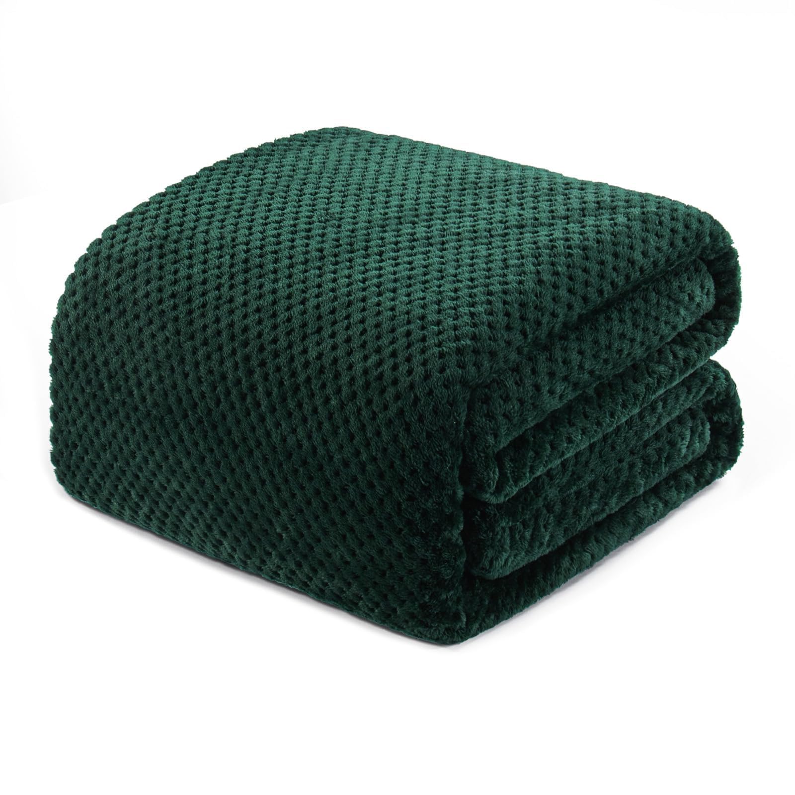 Exclusivo Mezcla Fleece Bed Blanket King Size, Super Soft and Warm Blankets for Couch, Sofa and Bed Waffle Textured, Cozy, Fuzzy and Lightweight, Forest Green, 230x265 CM