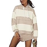 LAMISSCHE Womens Sweatsuits 2 Piece Set Striped Lounge Set Oversized Hoodie And Shorts Sets Matching Workout Sets