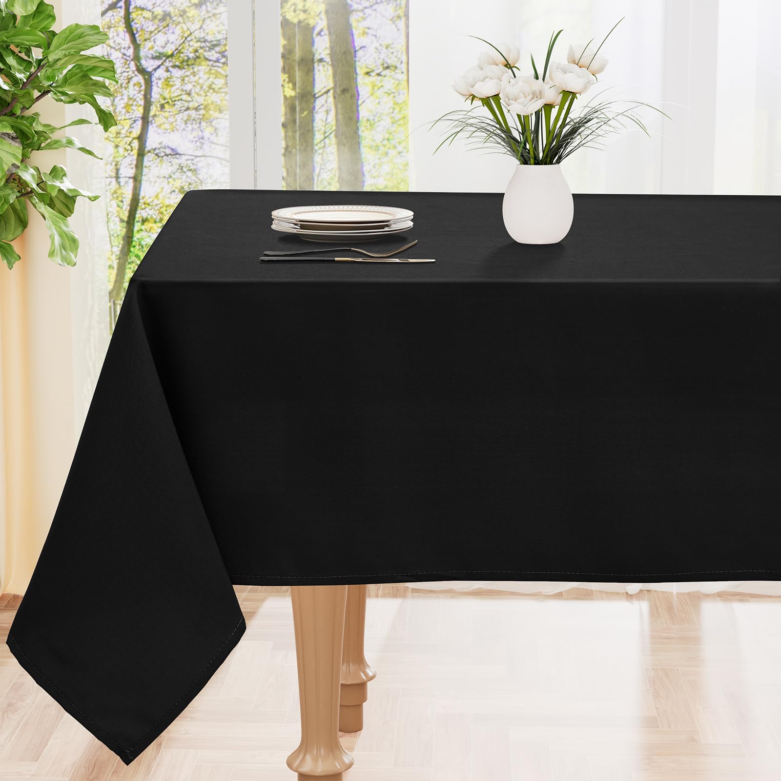 smiry Table Cloth Wipe Clean Square140x140 cm, Wipeable Water Resistant Polyester Tablecloth, Washable Fabric 4 Seater Dining Table Cover for Kitchen Indoor Outdoor, Black — image 1