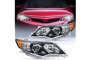 Nilight Headlight Assembly for 2012 2013 2014 Toyota Camry L/LE/XLE/Hybrid LE XLE Headlamps Replacement Black Housing Amber Reflector Driver and Passenger Side
