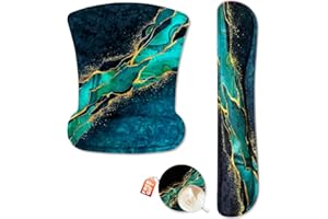 YUNOBLE Memory Foam Ergonomic Keyboard Wrist Rest Pad and Mouse Wrist Rest Support Mouse Pad Set for Office Gaming Easy Typing-Malachite Marble