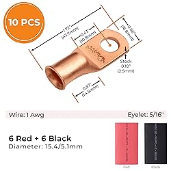 SELTERM 10pcs - 1 Awg - 5/16" Stud - Battery Lugs
