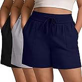 Evervibe 3 Pack Women's Plus Size Shorts, Drawstring Sweat Shorts Loose Lounge Running Athletic Shorts with Pockets