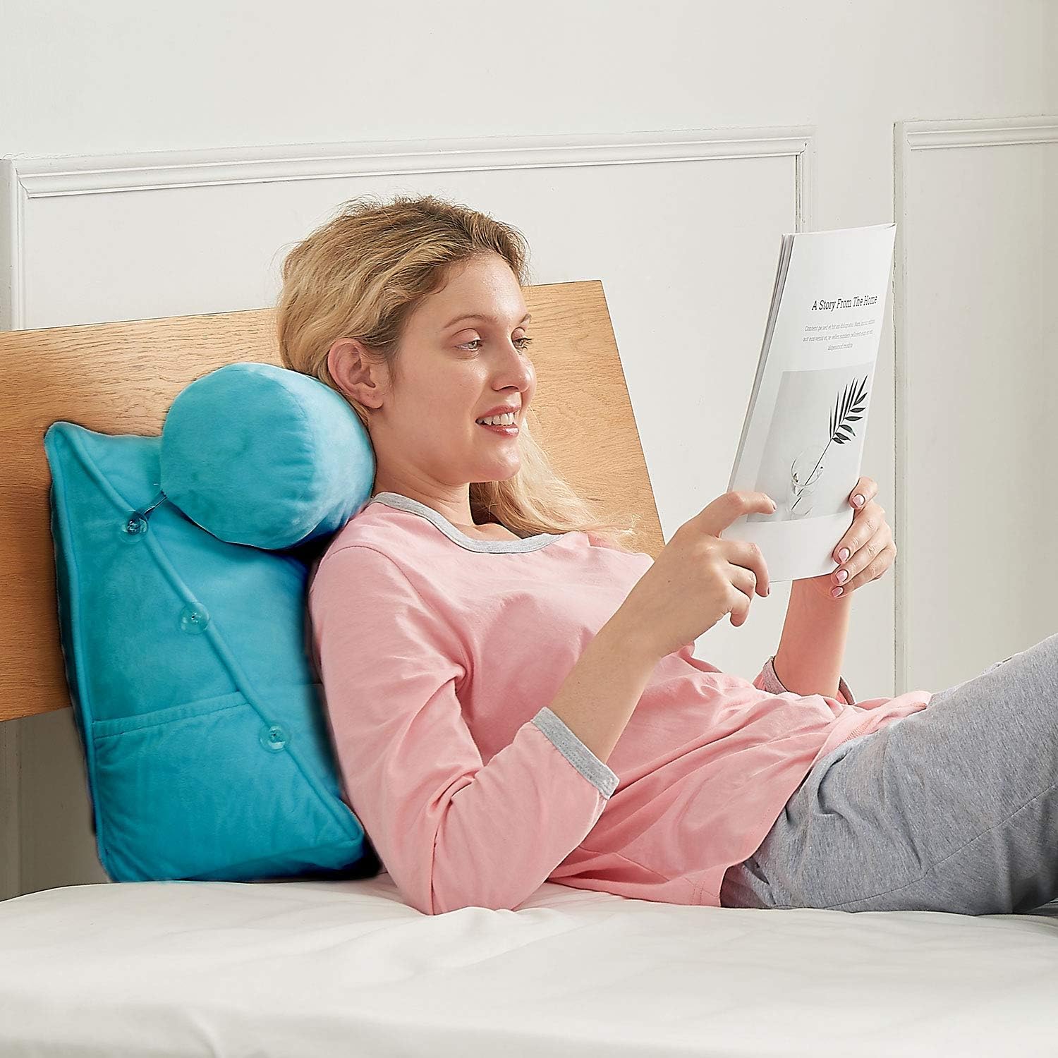 Cheer Collection Wedge Shaped Reading and TV Pillow with Adjustable Neck Pillow, Sky Blue: Home & Kitchen