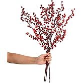 WILLBOND Artificial Red Berry Stems 21.6 Inch Christmas Red Berries Holly Berry Branches for Christmas Tree New Year Decor DIY Craft (8, Simple Style)