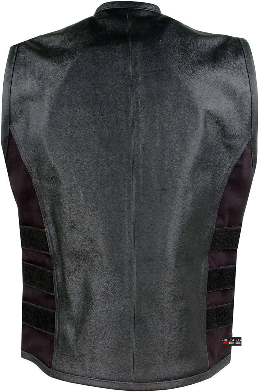 New Men's Armor Biker Motorcycle Leather Adjustable Vest Stylish Black: Automotive